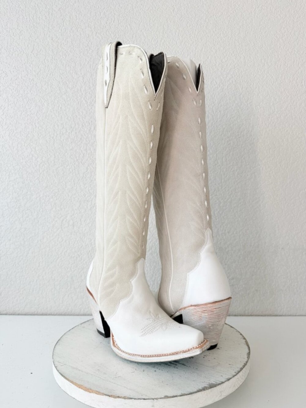 Lane Knee High White Suede Cowboy Boots Western Cowgirl Tall Snip Toe Womens 7.5